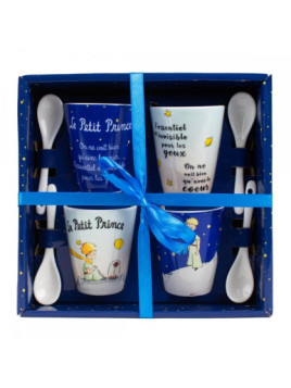 Coffret 4 Mini Mugs et 4 Cuillères le Petit Prince Rose et Planète