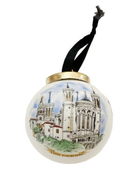 Boule de Noël en porcelaine, Fourvière chez souvenirsdelyon.com