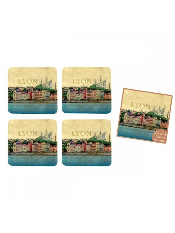 Set de 4 sous verre Lyon rétro chez souvenirsdelyon.com