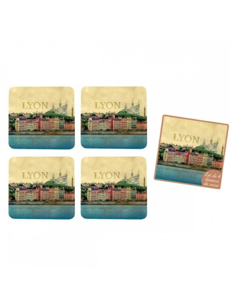 Set de 4 sous verre Lyon rétro chez souvenirsdelyon.com