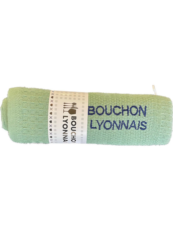 Torchon Lyon Bouchon Lyonnais vert chez Souvenirsdelyon.Com