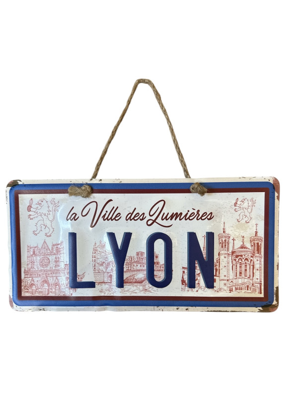 Plaque en métal Lyon Ville des Lumières chez Souvenirsdelyon.com