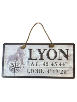 Plaque en métal Lyon latitude longitude chez Souvenirsdelyon.com