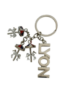 Porte-clés Lyon carrousel bleu/blanc/rouge chez Souvenirsdelyon.com