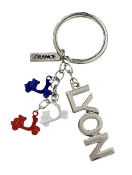 Porte-clés scooter bleu/blanc/rouge chez Souvenirsdelyon.com
