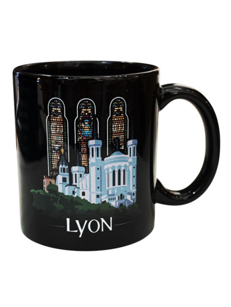Mug Lyon Basilique vitraux noir chez Souvenirsdelyon.com