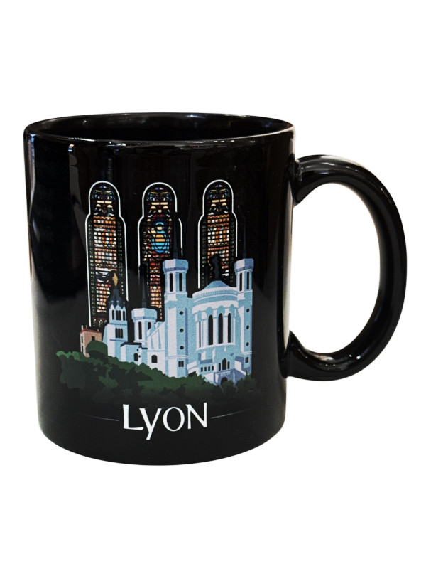 Mug Lyon Basilique vitraux noir chez Souvenirsdelyon.com