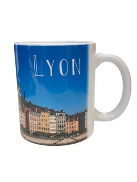 Mug Lyon Quai Saint Georges bleu chez Souvenirsdelyon.com